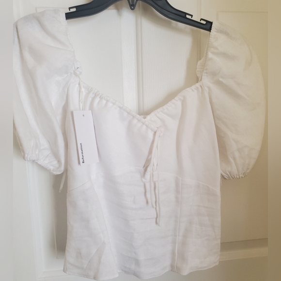 Reformation Rory linen puff sleeve top, Size 6 (NWT) - Picture 4 of 5